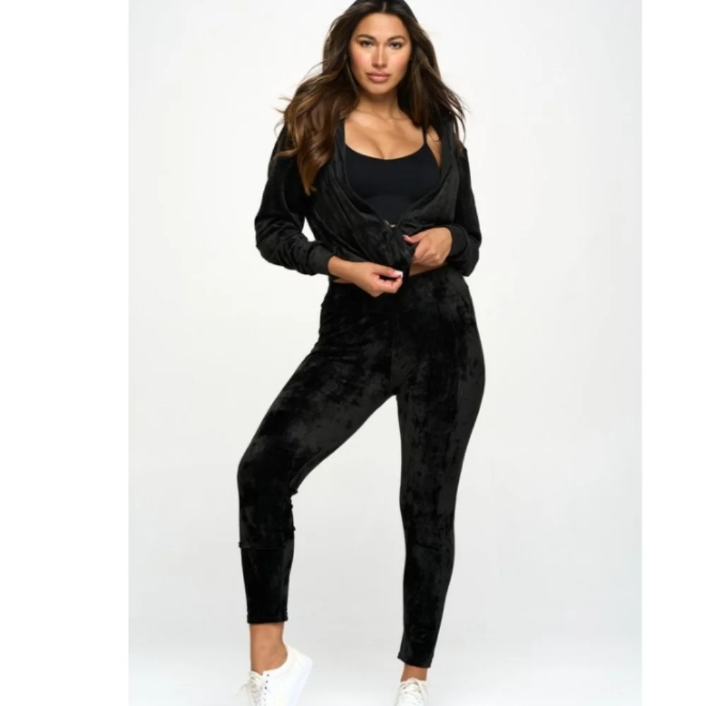 Zip Hoodie Velour Track Suit Set- Taupe - Picture 4 of 7